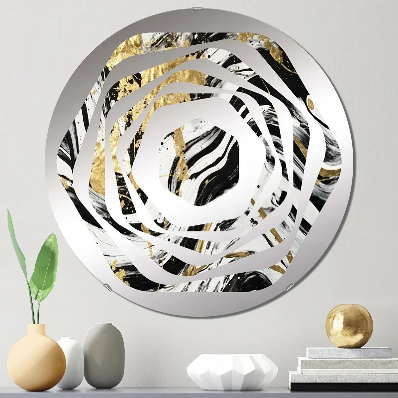 Designart "Golden Wave Reflections I" - Modern Abstract Amorphe Decorative Mirror