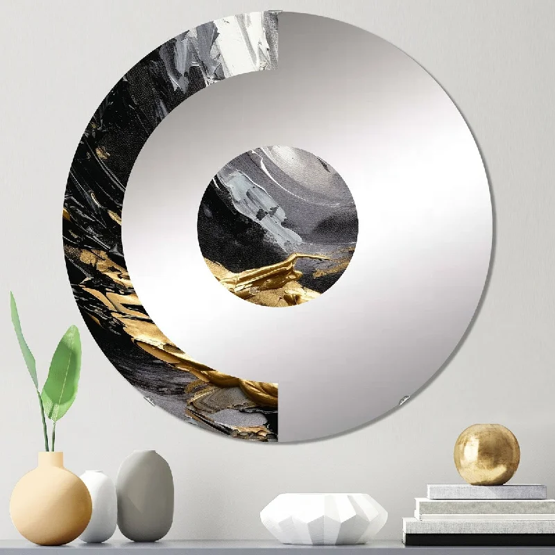 Designart "Golden Wave Reflections VIII" - Modern Abstract Half Circle Wall Mirror