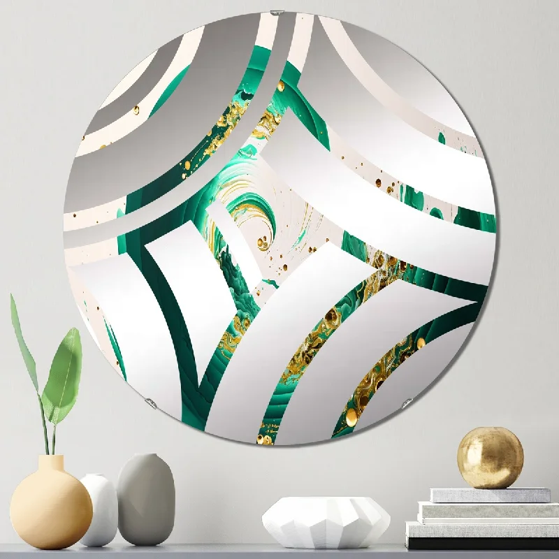 Designart "Green And Gold Crashing Waves IV" - Modern Abstract Spirals Centre Wave Decorative Mirror