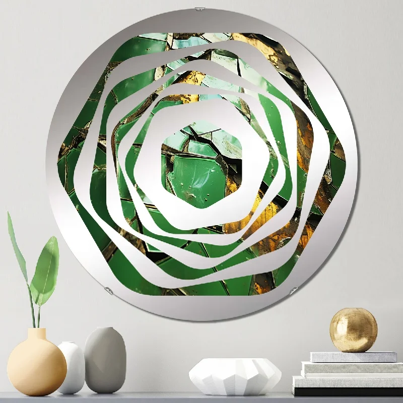 Designart "Green and gold marble Mosaic tiles I" - Modern Abstract Tile Amorphe Decorative Mirror