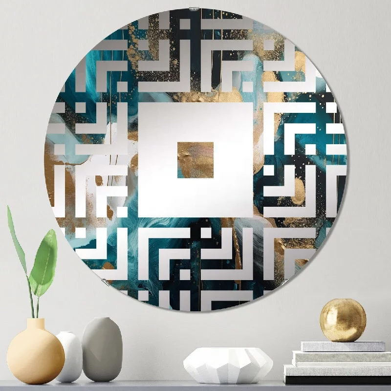 Designart "Green And Gold Mysterious Marble II" - Modern Abstract Marble Square Wall Mirror