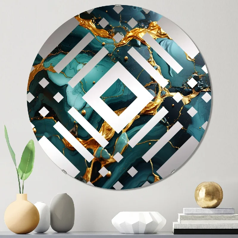 Designart "Green and Gold topaz Agate Granite II" - Modern Abstract Diamond Decorative Mirror