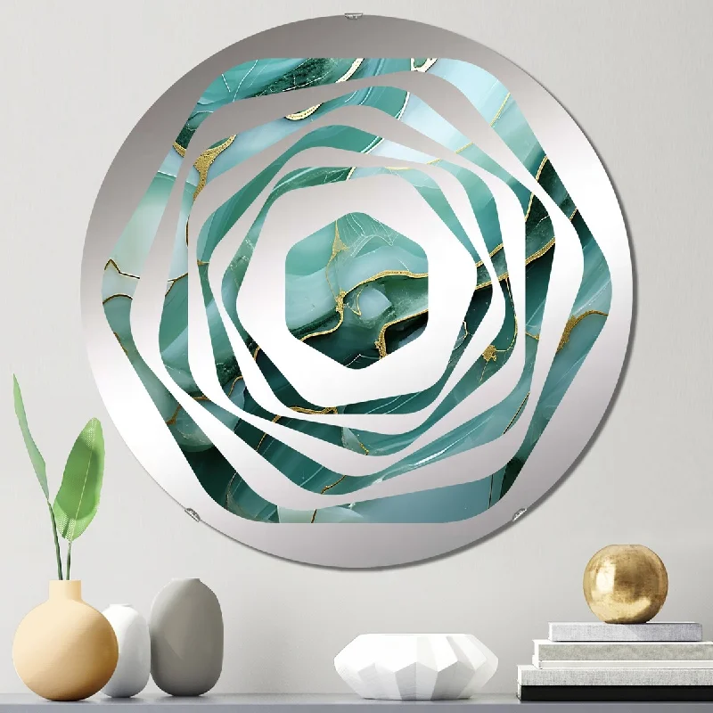 Designart "Green and grey liquid ink mirage I" - Modern Abstract Liquid Ink Amorphe Decorative Mirror