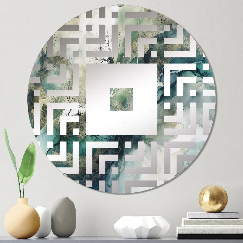 Designart "Green Blue Marbled Dreamscape I" - Modern Abstract Geometric Square Wall Mirror