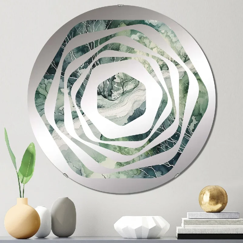 Designart "Green Blue Marbled Dreamscape IV" - Modern Abstract Geometric Amorphe Decorative Mirror