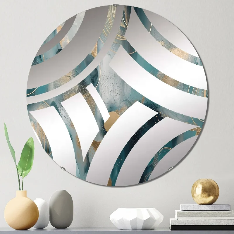 Designart "Green Gold Marbled Meditations V" - Modern Abstract Marble Centre Wave Decorative Mirror