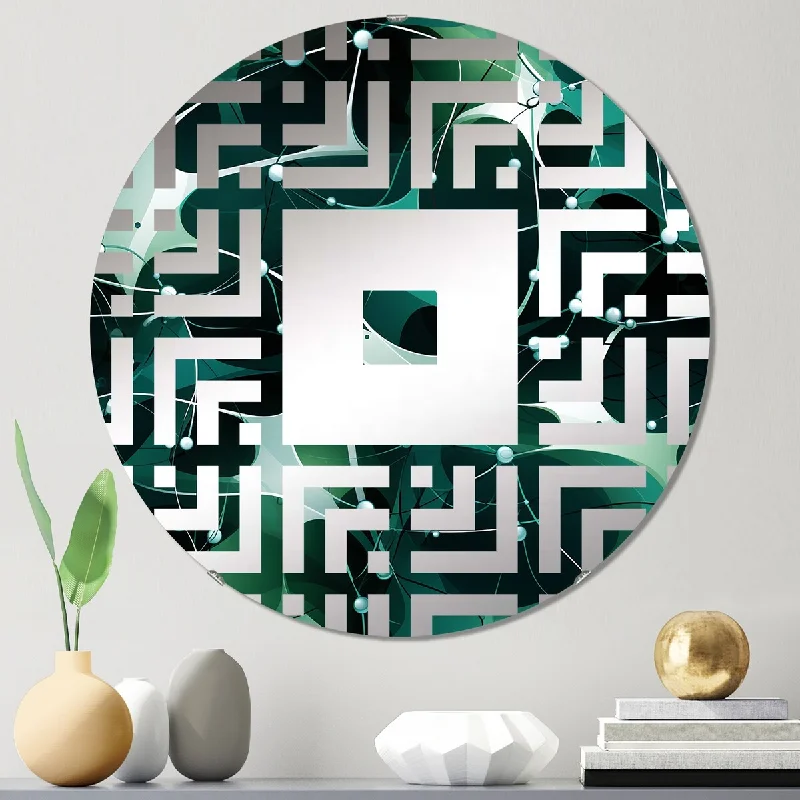 Designart "Green Popart Techno Tangles" - Glam Marble Square Wall Mirror