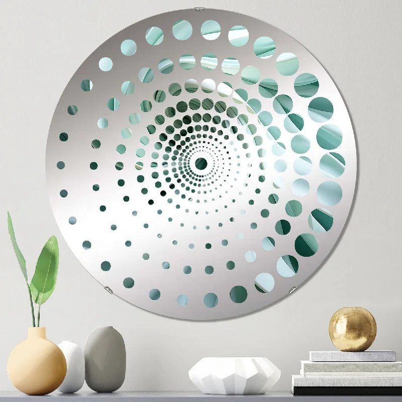 Designart "Green soft fractal spirals III" - Modern Abstract Spirals Spiral Circle Wall Mirror