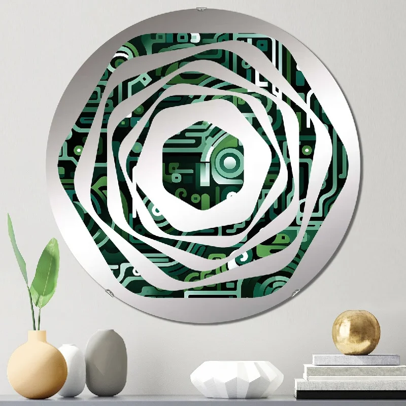 Designart "Green Techno Fusion Maze" - Modern Geometric Amorphe Decorative Mirror