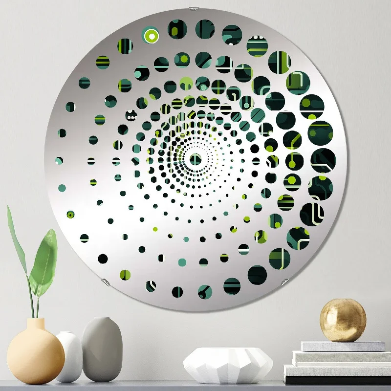 Designart "Green Techno Fusion Maze" - Modern Geometric Spiral Circle Wall Mirror