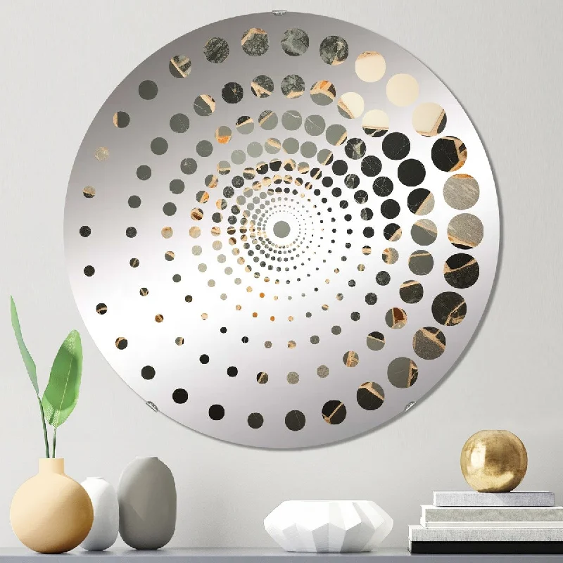 Designart "Grey Abstract harmony in tiles III" - Modern Abstract Tile Spiral Circle Wall Mirror