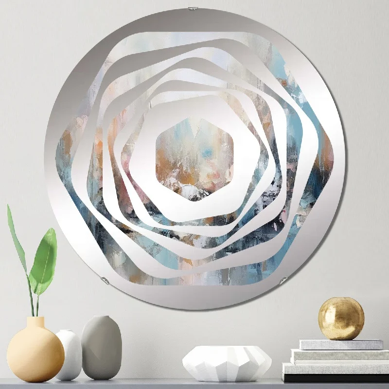 Designart "Grey and blue vivid waves fuild II" - Modern Abstract Painting Amorphe Decorative Mirror