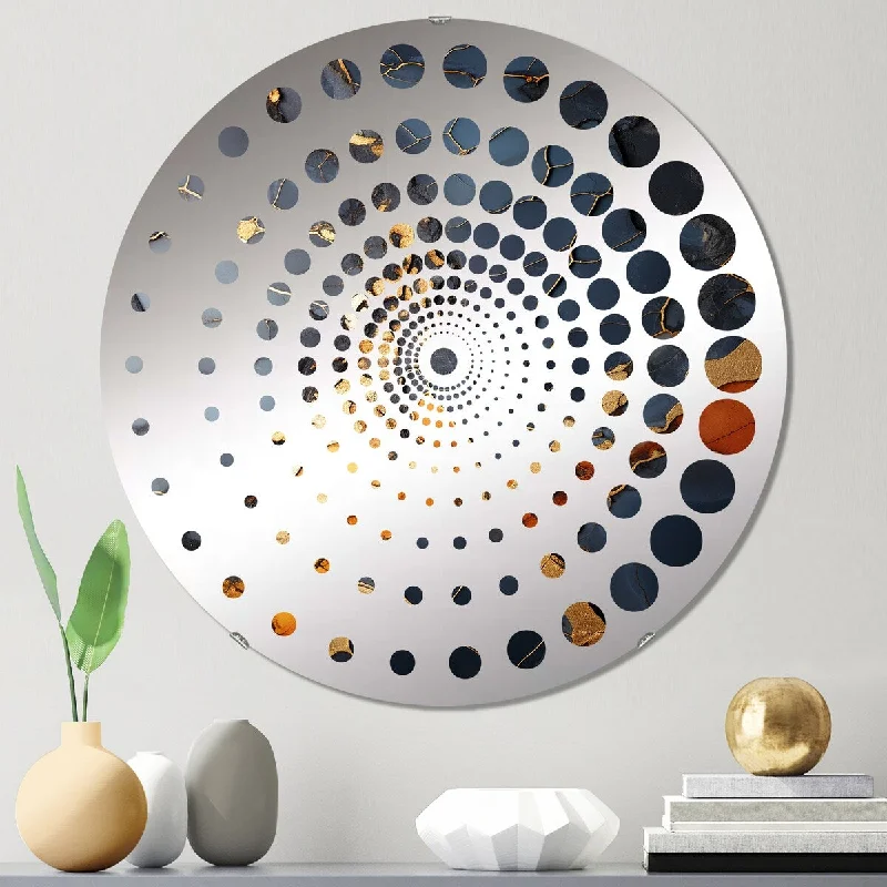 Designart "Grey and Gold Abstract Marble Granite I" - Modern Marble Spiral Circle Wall Mirror