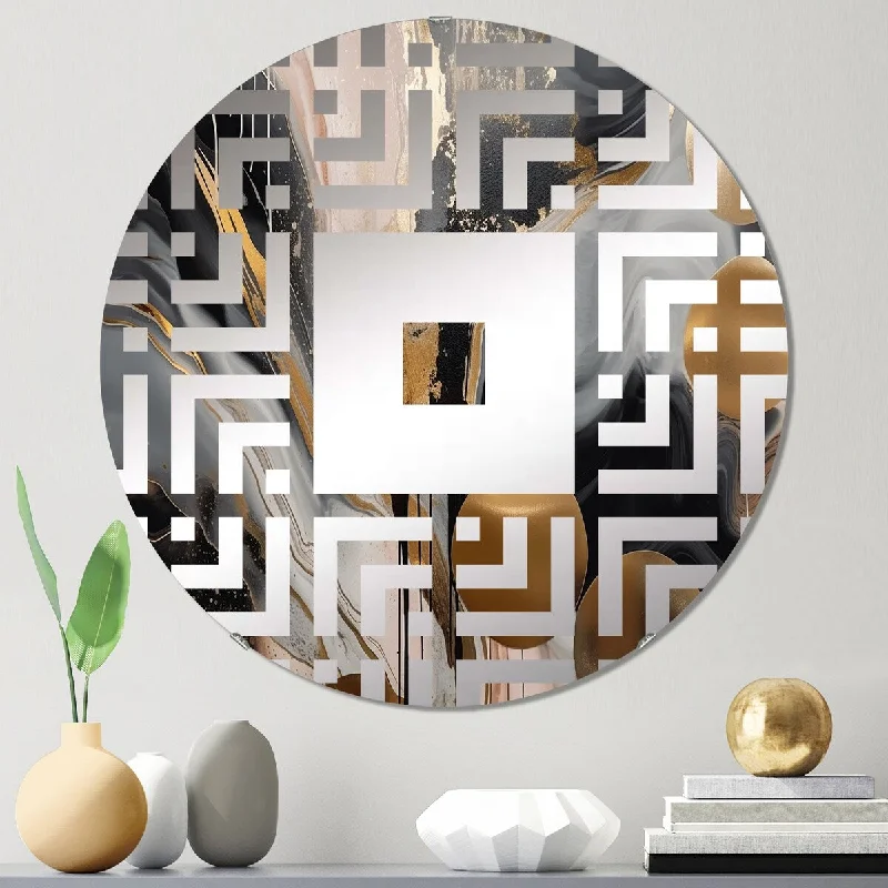 Designart "Grey And Gold Captivating Marble" - Modern Abstract Marble Square Wall Mirror