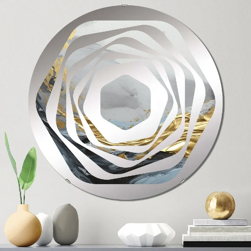 Designart "Grey And Gold Contemplative Abstraction" - Modern Abstract Marble Amorphe Decorative Mirror