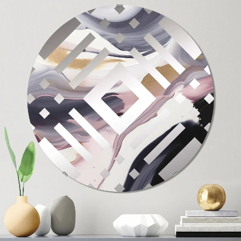 Designart "Grey And Gold Marble Symphony I" - Modern Abstract Marble Diamond Decorative Mirror