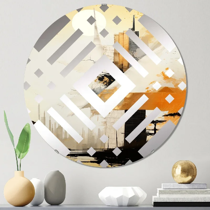 Designart "Grey and Gold Sunset Collage II" - Modern Abstract Collages Diamond Decorative Mirror