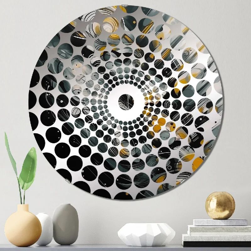 Designart "Grey And Yellow Infinite Geometry II" - Modern Abstract Geometric Concentric Circles Decorative Mirror