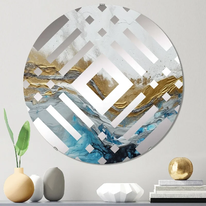 Designart "Grey Gold Modern Abstract Contemporary IV" - Modern Abstract Marble Diamond Decorative Mirror