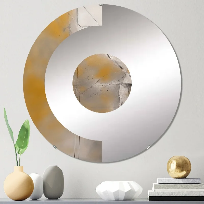 Designart "Grey Yellow Geometric Blend" - Modern Abstract Minimalism Half Circle Wall Mirror