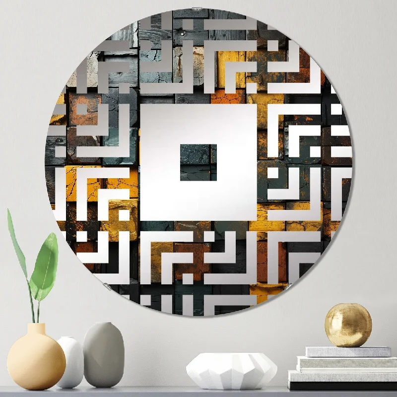 Designart "Grunge Gold Cubes Abstract Geometric I" - Modern Abstract Geometric Square Wall Mirror