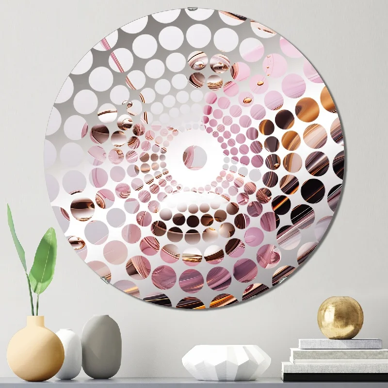 Designart "Liquid Pink & Gold Succulent Glam Art Alchemy III" - Abstract Shapes Concentric Circles Decorative Mirror