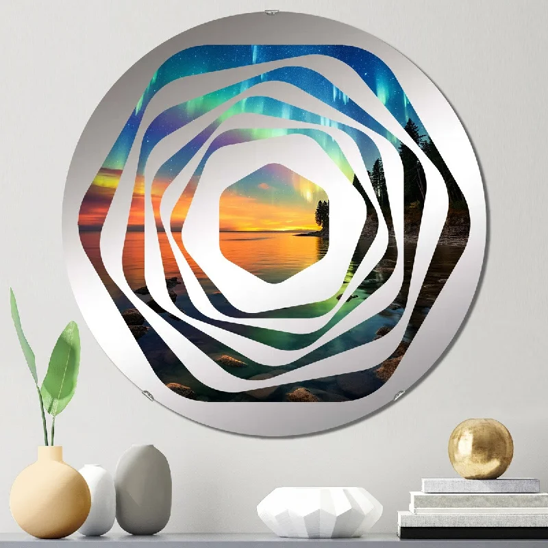 Designart "Magical Aurora Borealis Artic Lake Serenity III" - Traditional Northern Lights Amorphe Decorative Mirror