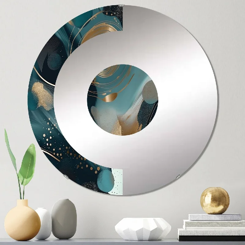 Designart "Metallic Circles On Marble Energy IV" - Modern Abstract Marble Half Circle Wall Mirror