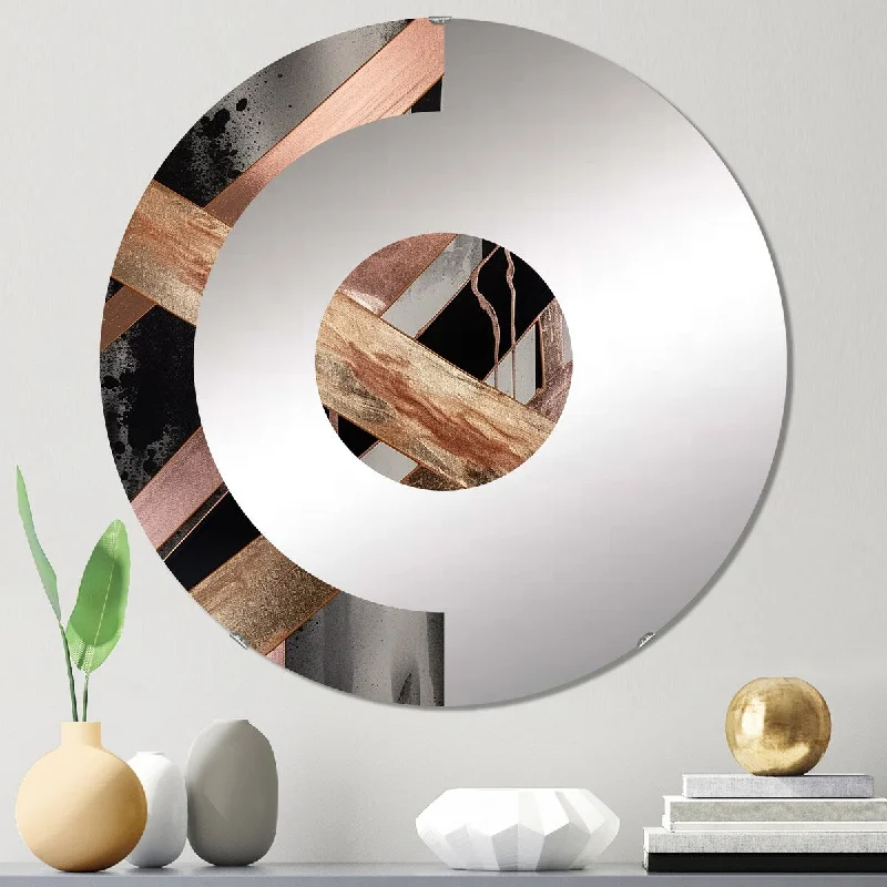 Designart "Metallic Stripes And Circles III" - Modern Abstract Marble Half Circle Wall Mirror