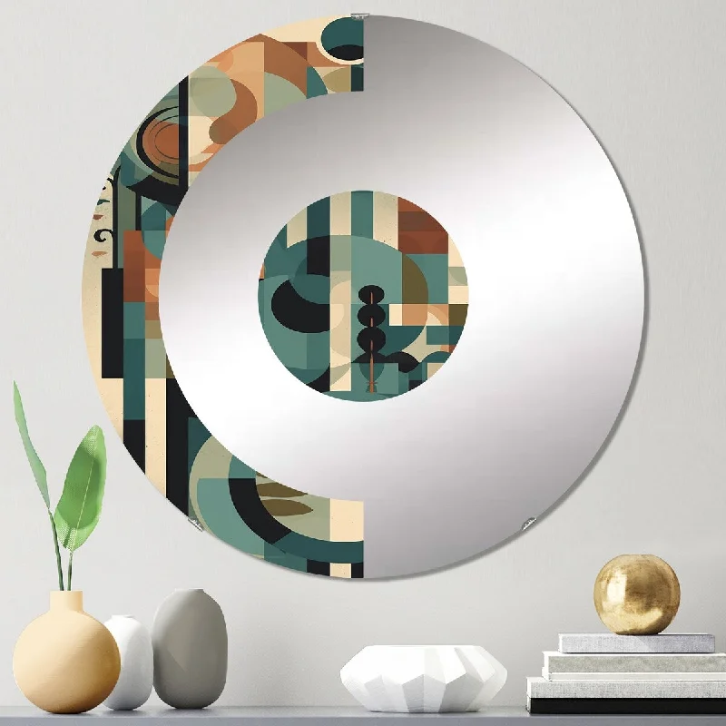 Designart "Mid Century Artistic Transformations IV" - Modern Abstract Midcentury Half Circle Wall Mirror