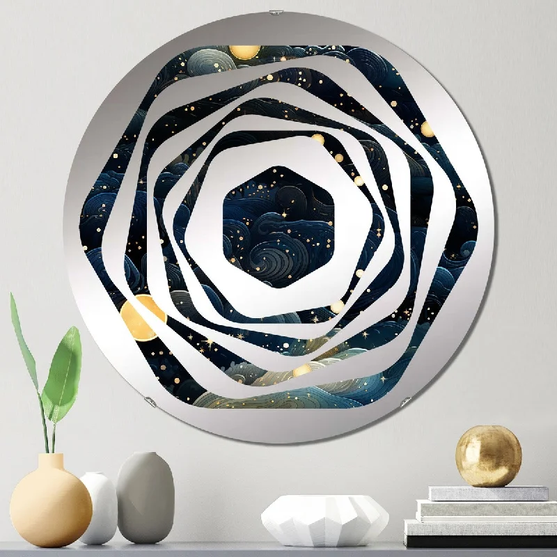 Designart "Midnight Indigo Galatic Pattern" - Modern Abstract Amorphe Decorative Mirror