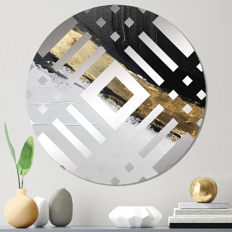 Designart "Minimal Joy In Black And Gold I" - Modern Abstract Painting Diamond Decorative Mirror