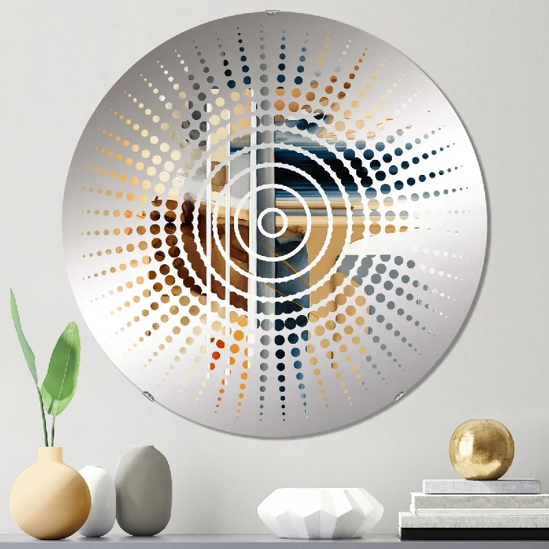 Designart "Modern Blue And Gold Abstract II" - Modern Abstract Sun Circles Wall Mirror