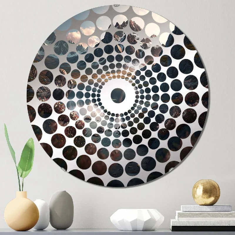 Designart "Mountain Landscapes II" - Traditional Forest River Mountains Concentric Circles Decorative Mirror