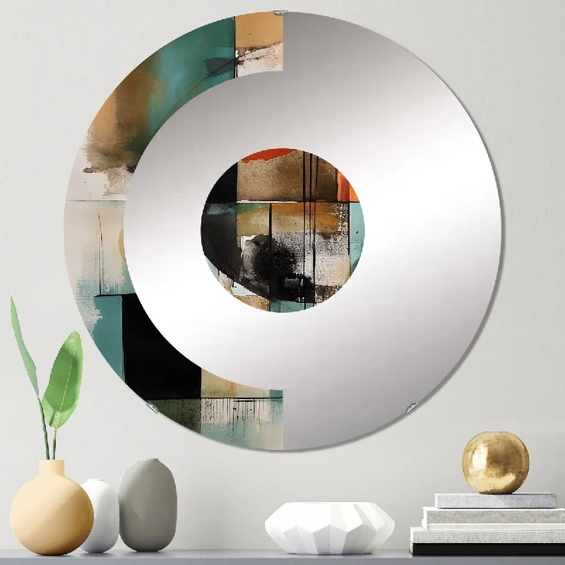 Designart "Orange Abstracted Geometric Explorations IV" - Modern Abstract Geometric Half Circle Wall Mirror