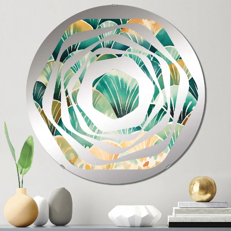 Designart "Orange Abstracted Harmonies Of Shape II" - Modern Abstract Geometric Amorphe Decorative Mirror