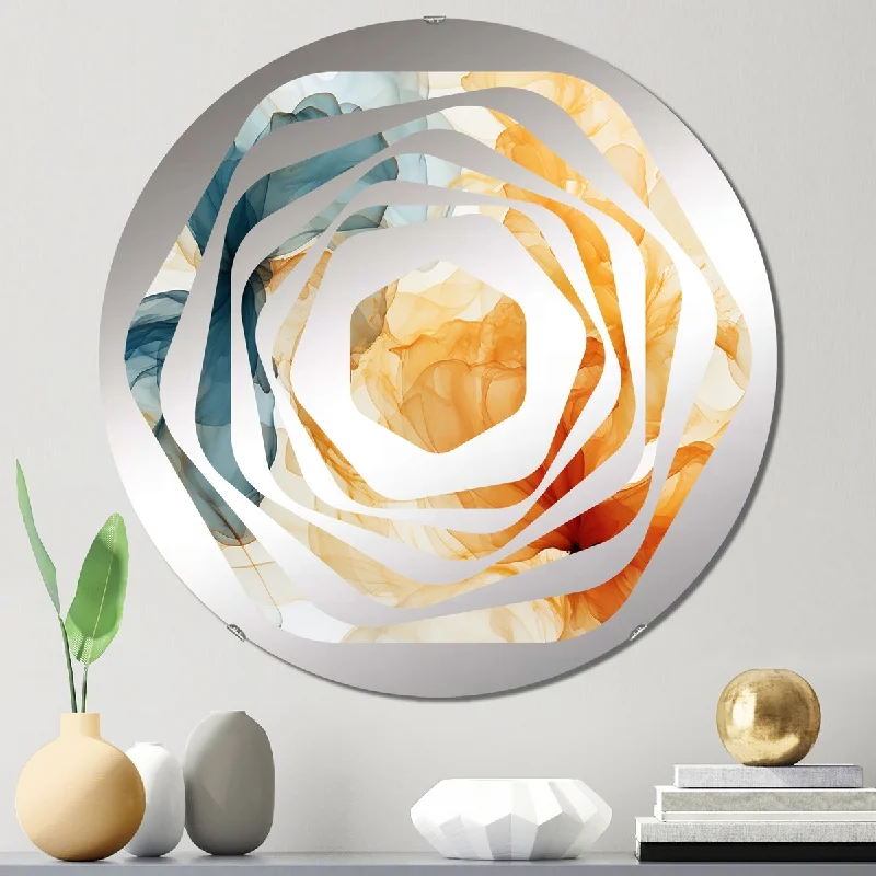 Designart "Orange and blue Echoes ink collages" - Modern Abstract Collages Amorphe Decorative Mirror