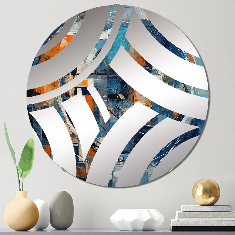 Designart "Orange And Blue Geometric Equilibrium I" - Modern Abstract Geometric Centre Wave Decorative Mirror