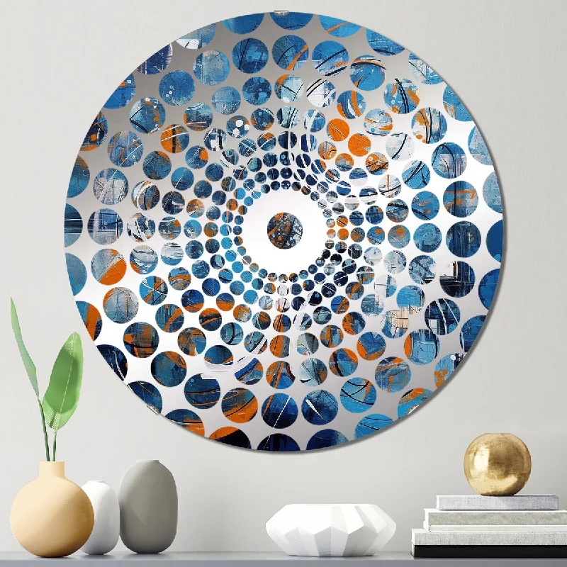 Designart "Orange And Blue Geometric Equilibrium III" - Modern Abstract Geometric Concentric Circles Decorative Mirror