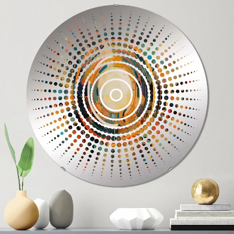 Designart "Orange And Blue Geometric Vibrations II" - Modern Abstract Geometric Sun Circles Wall Mirror