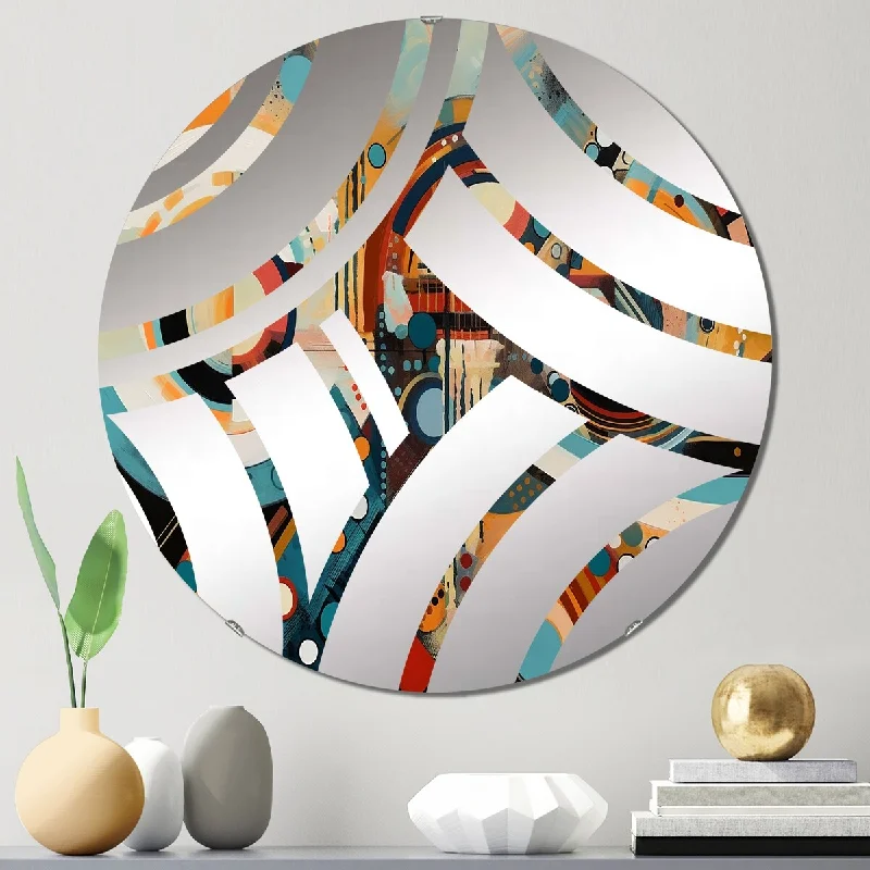 Designart "Orange And Blue Geometric Vibrations V" - Modern Abstract Geometric Centre Wave Decorative Mirror