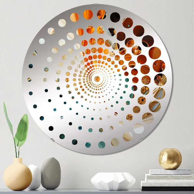 Designart "Orange and emerald marble lava I" - Modern Abstract Painting Spiral Circle Wall Mirror