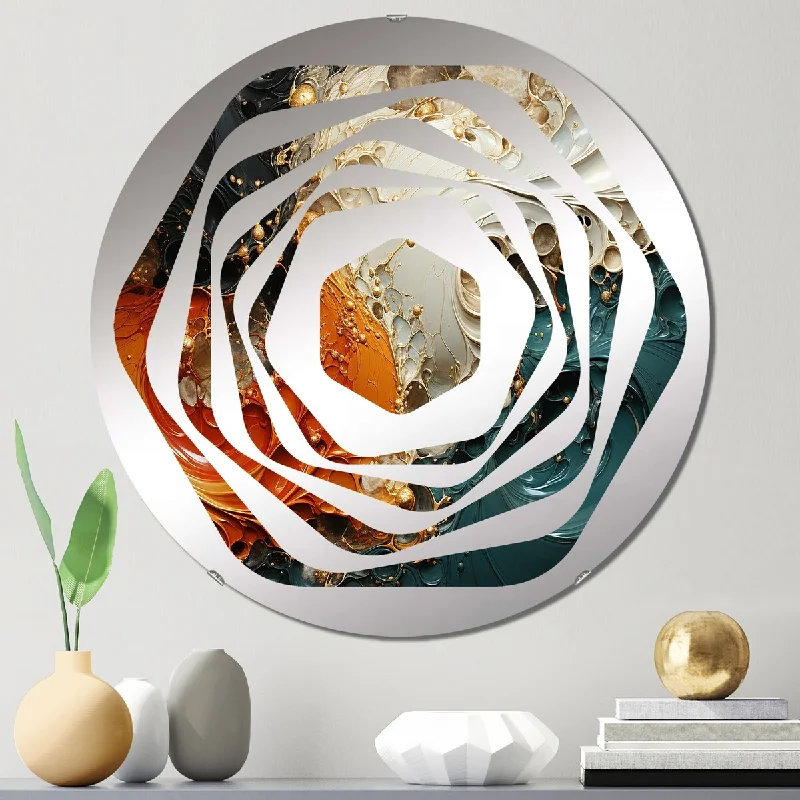 Designart "Orange and gold marble lava II" - Modern Abstract Painting Amorphe Decorative Mirror