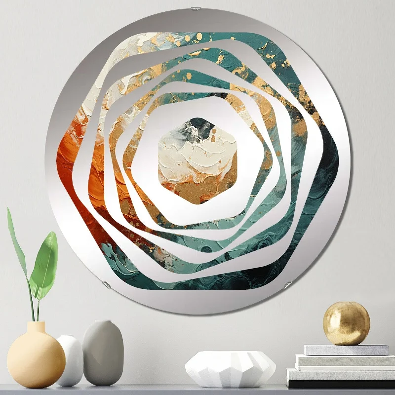 Designart "Orange and gold marble lava III" - Modern Abstract Painting Amorphe Decorative Mirror