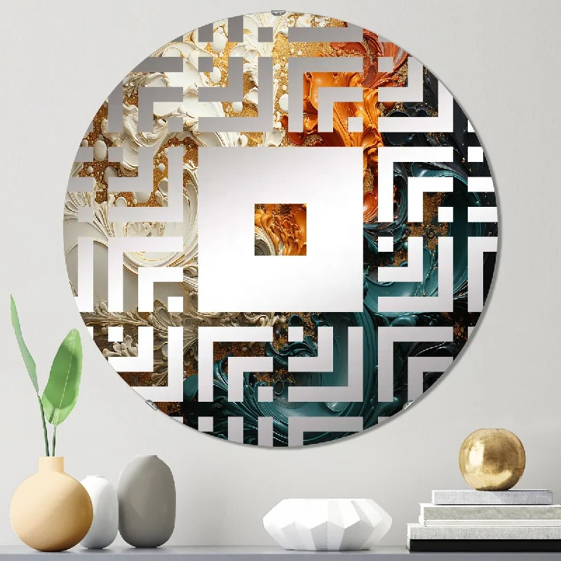 Designart "Orange and gold Ripple waves melody IV" - Modern Abstract Painting Square Wall Mirror