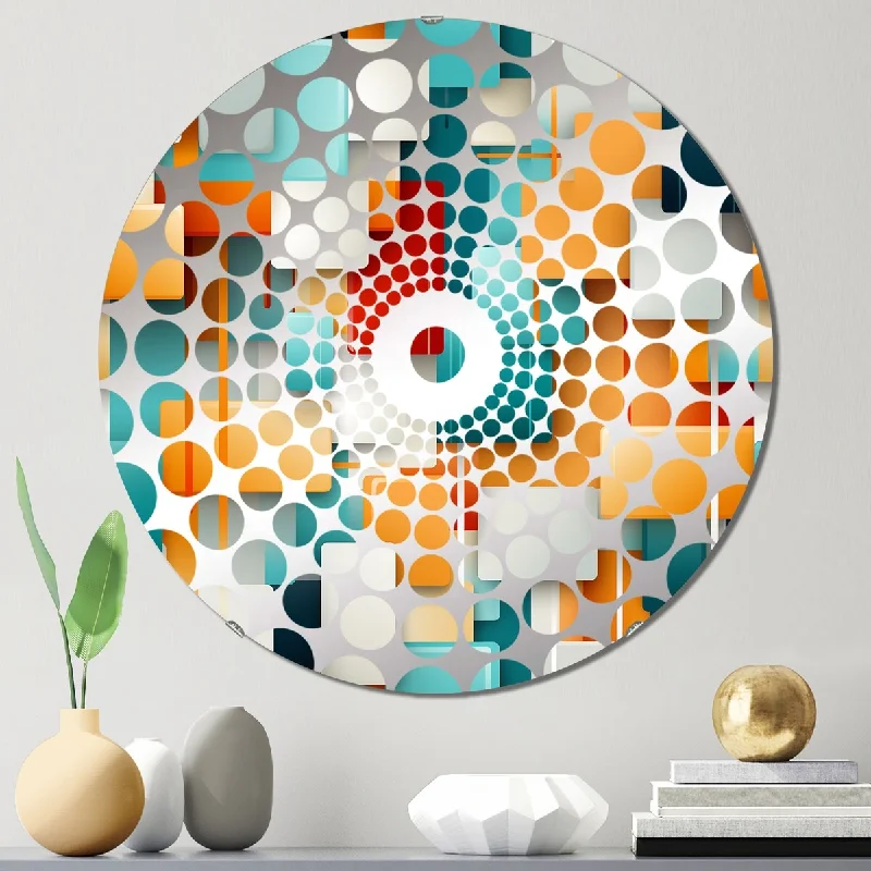 Designart "Orange And Green Popart Pop Culture Pixels" - Modern Striped, Abstract Concentric Circles Decorative Mirror