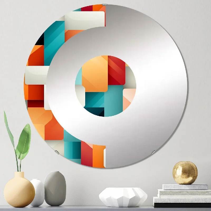 Designart "Orange And Green Popart Pop Culture Pixels" - Modern Striped, Abstract Half Circle Wall Mirror