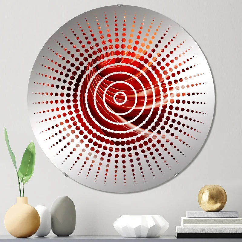 Designart "Orange and red abstract spiral dreamscape II" - Modern Abstract Spirals Sun Circles Wall Mirror