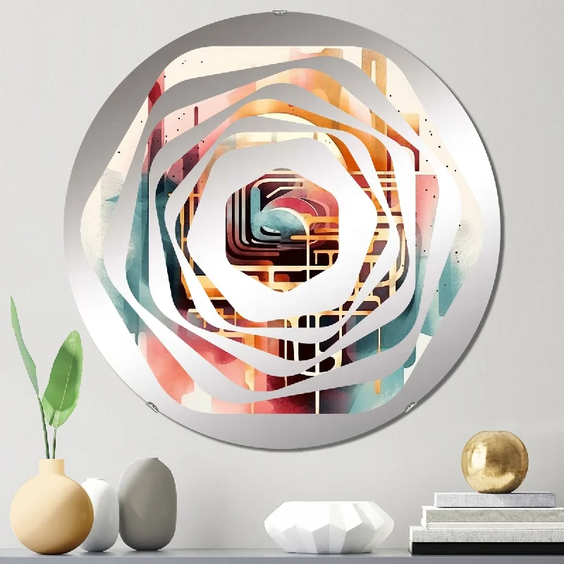 Designart "Orange Blue Abstract Maze III" - Modern Abstract Geometric Amorphe Decorative Mirror