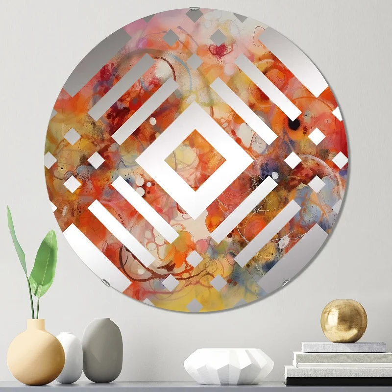 Designart "Orange Red Marbled Dreamscape II" - Modern Abstract Geometric Diamond Decorative Mirror